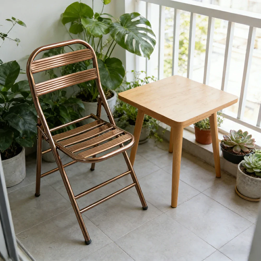 SOLARA Foldable Stainless Steel Chair 304 Anti-Rust Heavy Duty Space Saving Portable Seating for Home Kitchen Balcony - Rose Gold - Image 4