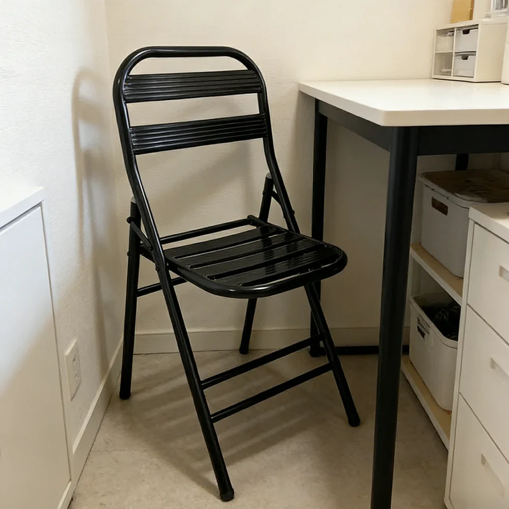 SOLARA Foldable Stainless Steel Chair 304 Anti-Rust Heavy Duty Space Saving Portable Seating for Home Kitchen Balcony - Black - Image 2