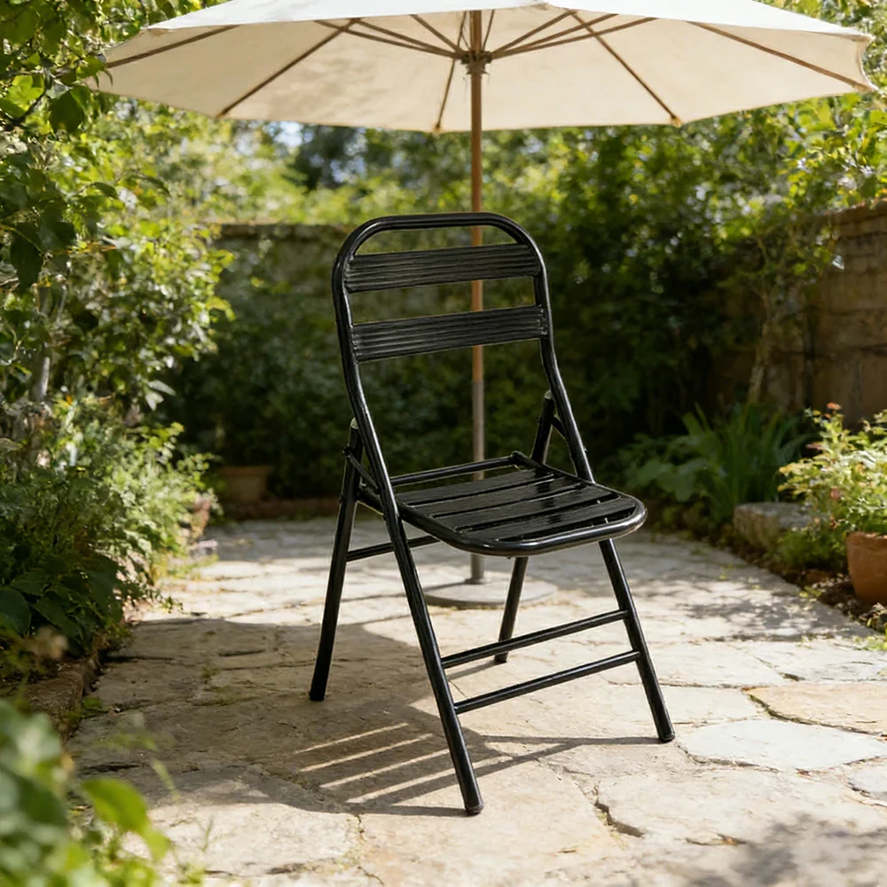SOLARA Foldable Stainless Steel Chair 304 Anti-Rust Heavy Duty Space Saving Portable Seating for Home Kitchen Balcony - Black - Image 4