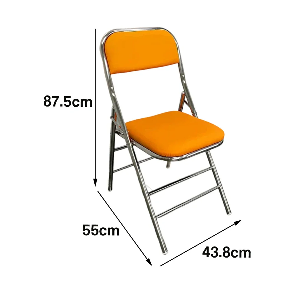 SOLARA Foldable Stainless Steel Chair 304 Anti-Rust PU Leather Seat Heavy Duty Space Saving Portable Seating for Home Kitchen Balcony - Orange - Image 5