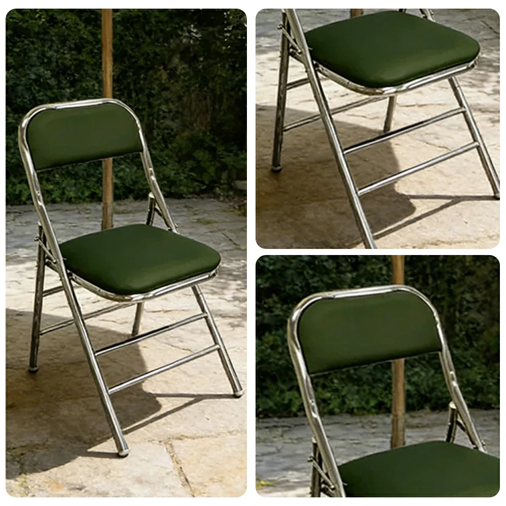 SOLARA Foldable Stainless Steel Chair 304 Anti-Rust PU Leather Seat Heavy Duty Space Saving Portable Seating for Home Kitchen Balcony - Green - Image 3