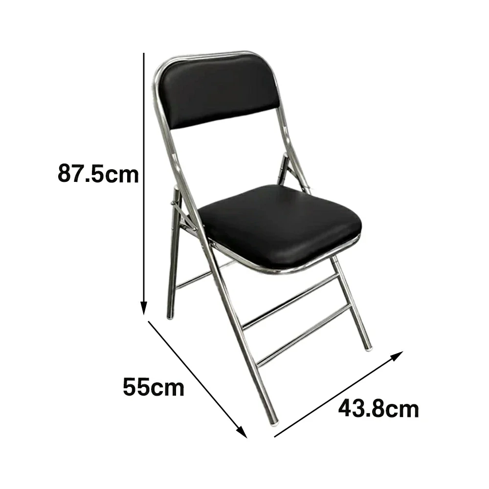 SOLARA Foldable Stainless Steel Chair 304 Anti-Rust PU Leather Seat Heavy Duty Space Saving Portable Seating for Home Kitchen Balcony - Black - Image 5