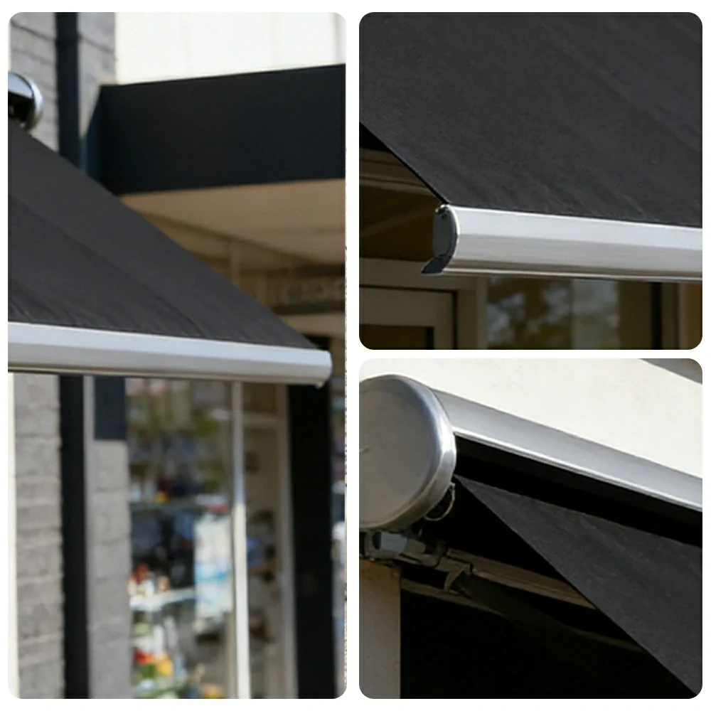 SOLARA Electric Retractable Awning Black Frame Remote Control Waterproof Aluminium 300/400/500cm Patio Balcony Outdoor Use - Black - Image 3