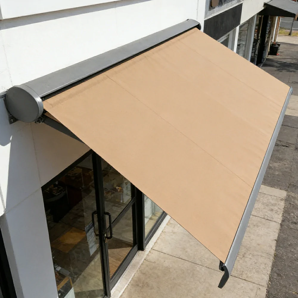 SOLARA Electric Retractable Awning Black Frame Remote Control Waterproof Aluminium 300/400/500cm Patio Balcony Outdoor Use - Khaki - Image 4