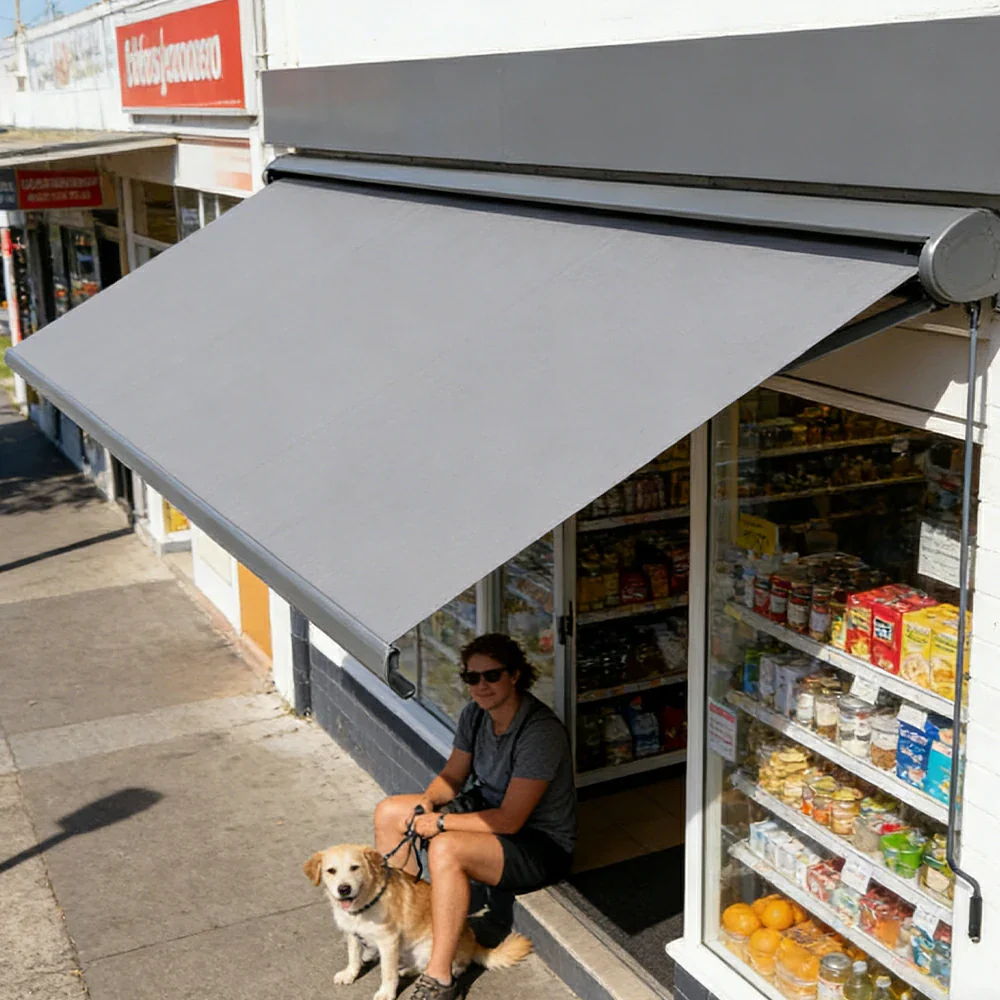 SOLARA Electric Retractable Awning Black Frame Remote Control Waterproof Aluminium 300/400/500cm Patio Balcony Outdoor Use - Grey - Image 5