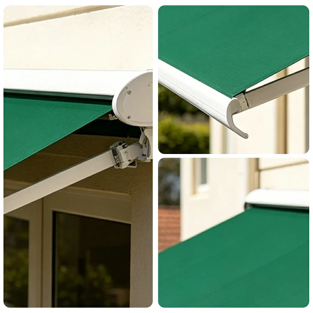 SOLARA Electric Retractable Awning White Frame Remote Control Waterproof Aluminium 300/400/500cm Patio Balcony Outdoor Use - Green - Image 3