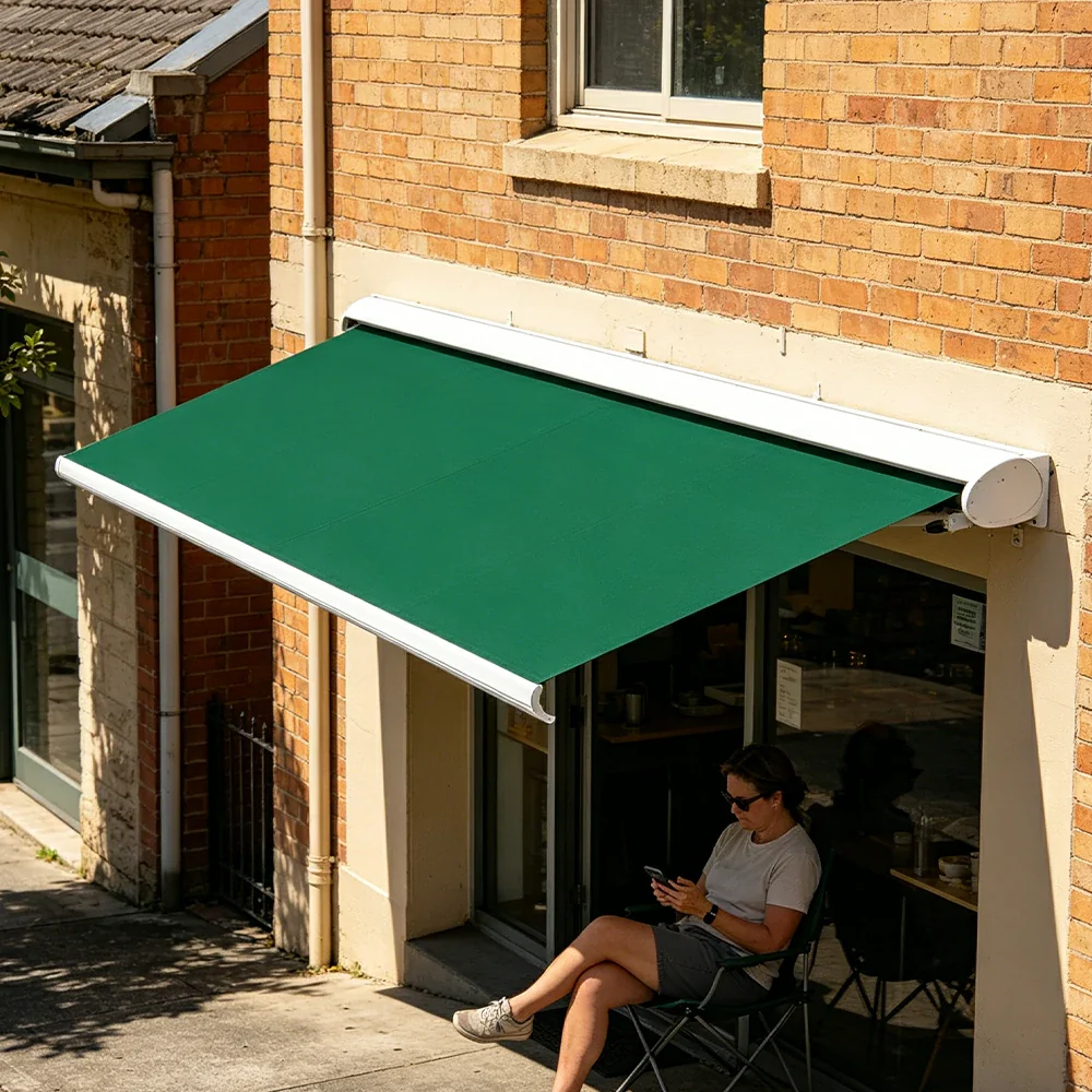 SOLARA Electric Retractable Awning White Frame Remote Control Waterproof Aluminium 300/400/500cm Patio Balcony Outdoor Use - Green - Image 5