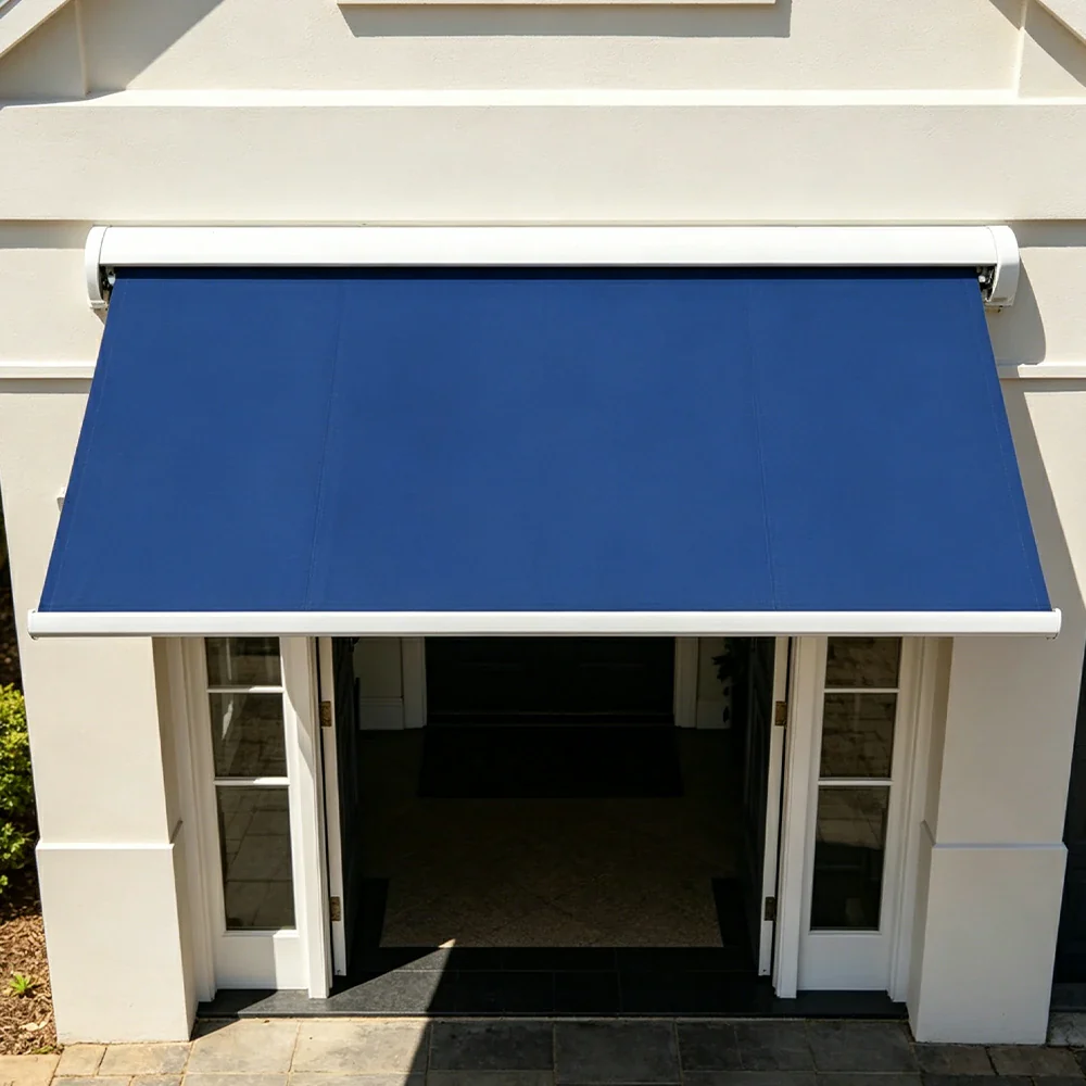 SOLARA Electric Retractable Awning White Frame Remote Control Waterproof Aluminium 300/400/500cm Patio Balcony Outdoor Use - Dark Blue - Image 4
