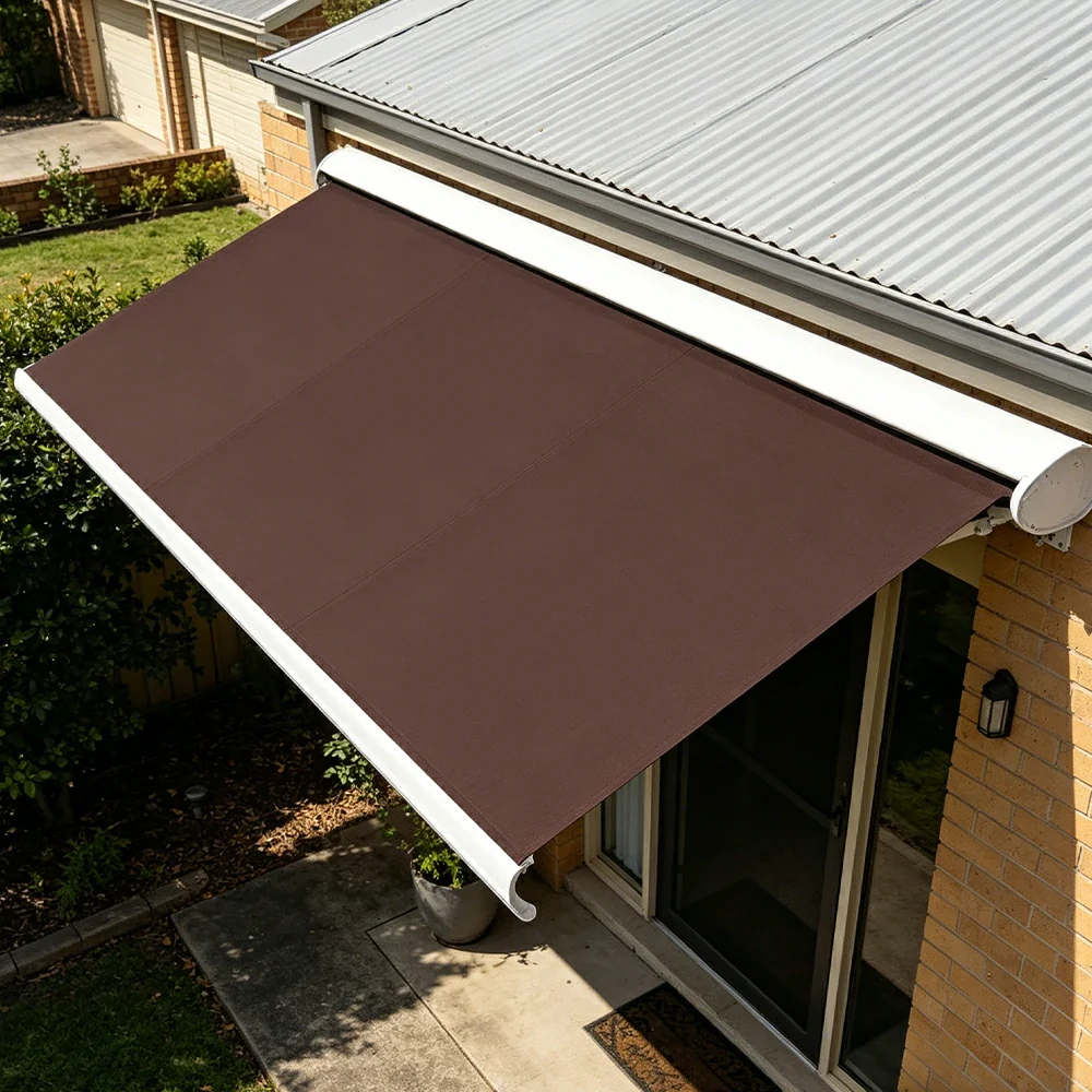 SOLARA Electric Retractable Awning White Frame Remote Control Waterproof Aluminium 300/400/500cm Patio Balcony Outdoor Use - Brown - Image 4