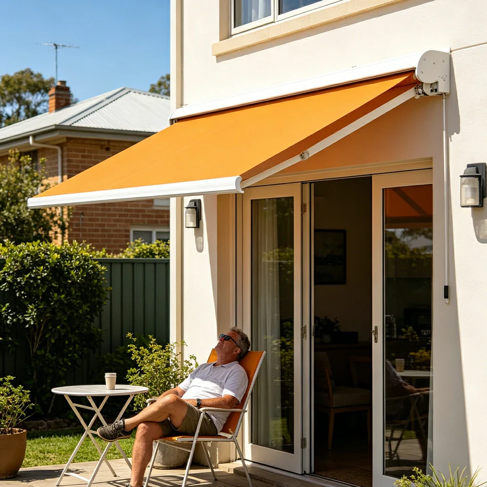 SOLARA Electric Retractable Awning White Frame Remote Control Waterproof Aluminium 300/400/500cm Patio Balcony Outdoor Use - Orange - Image 5