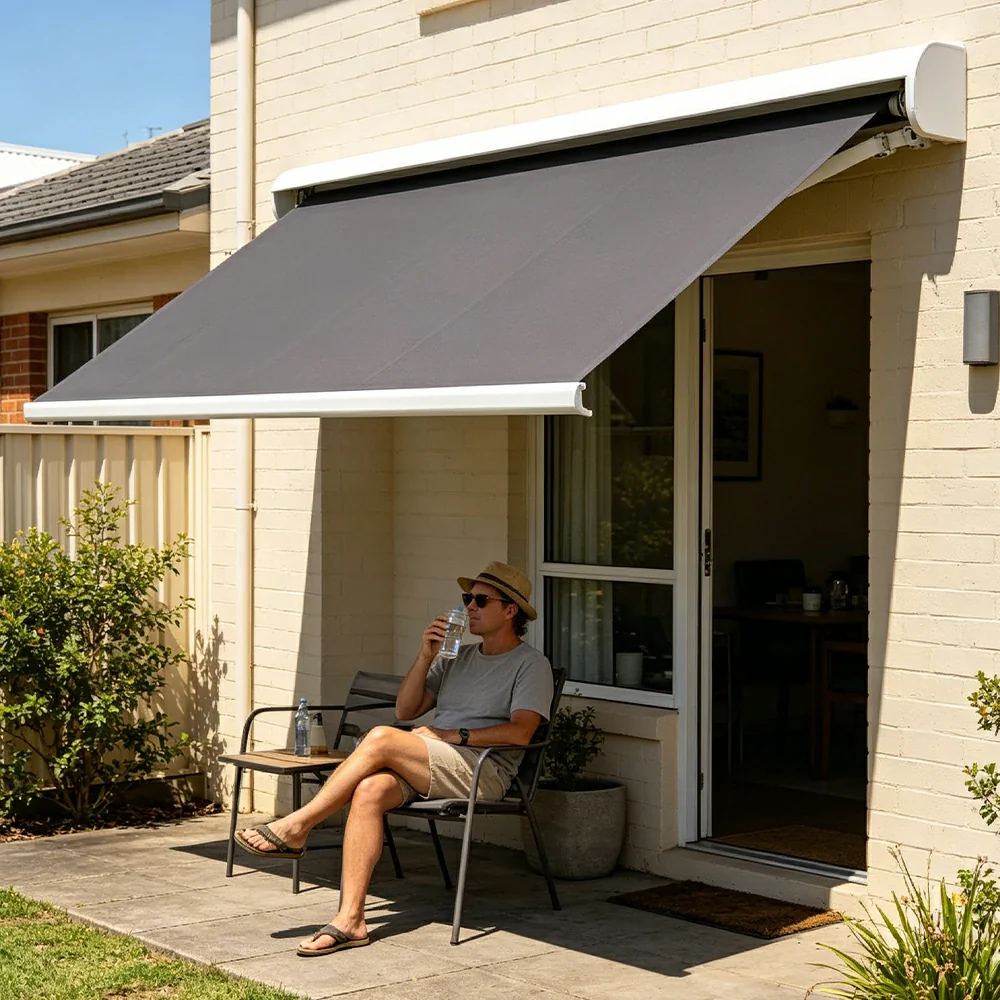 SOLARA Electric Retractable Awning White Frame Remote Control Waterproof Aluminium 300/400/500cm Patio Balcony Outdoor Use - Dark Grey - Image 5