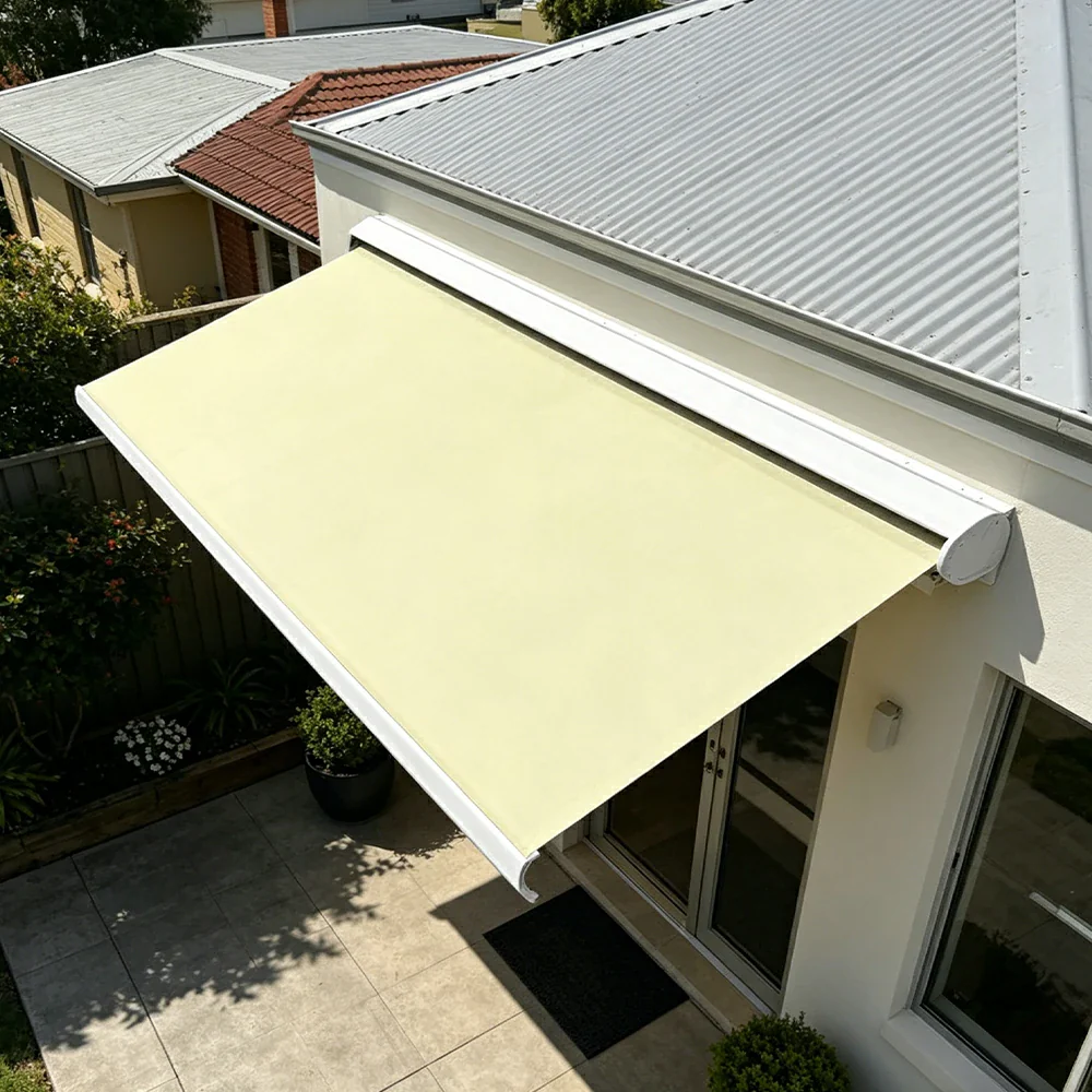 SOLARA Electric Retractable Awning White Frame Remote Control Waterproof Aluminium 300/400/500cm Patio Balcony Outdoor Use - Beige - Image 2