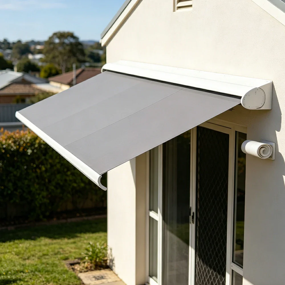 SOLARA Electric Retractable Awning White Frame Remote Control Waterproof Aluminium 300/400/500cm Patio Balcony Outdoor Use - Grey - Image 2