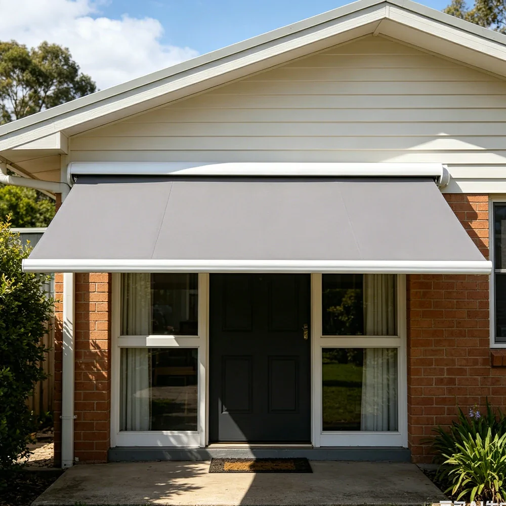 SOLARA Electric Retractable Awning White Frame Remote Control Waterproof Aluminium 300/400/500cm Patio Balcony Outdoor Use - Grey - Image 4