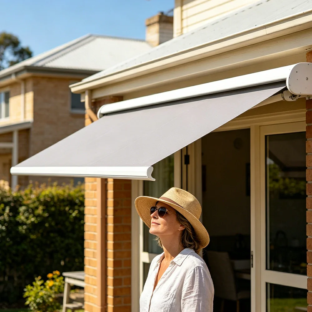 SOLARA Electric Retractable Awning White Frame Remote Control Waterproof Aluminium 300/400/500cm Patio Balcony Outdoor Use - Grey - Image 5