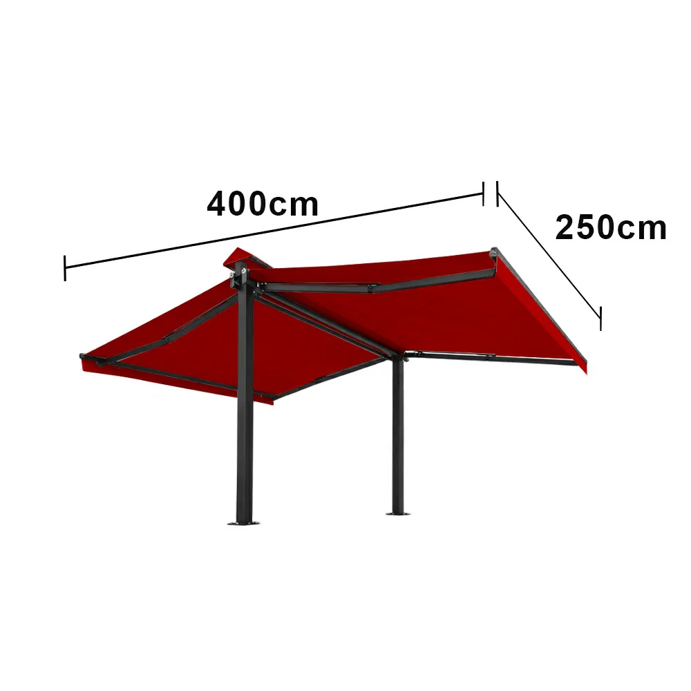 SOLARA Double Folding Awning Large Shade Waterproof Aluminium Frame 300/400/500cm Patio Cafe Backyard Use - Red - Image 7