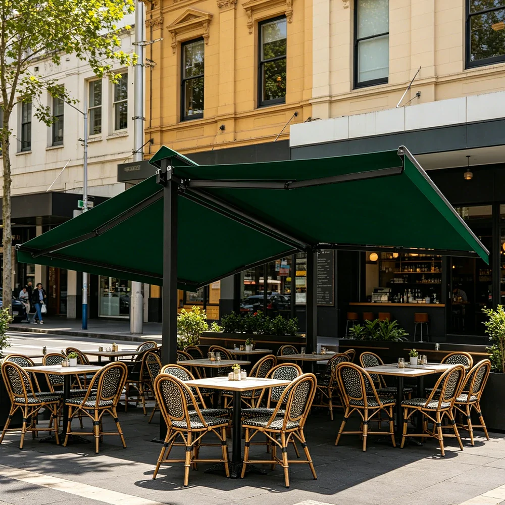 SOLARA Double Folding Awning Large Shade Waterproof Aluminium Frame 300/400/500cm Patio Cafe Backyard Use - Dark Green - Image 2