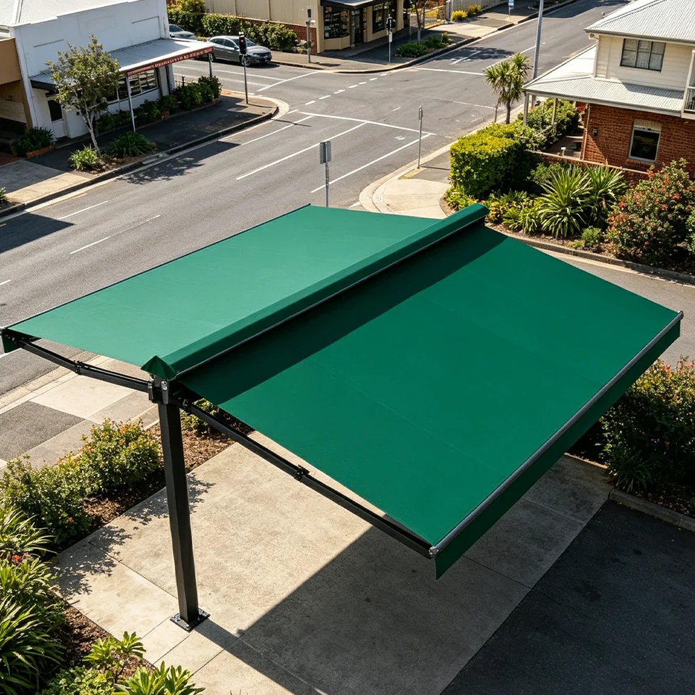 SOLARA Double Folding Awning Large Shade Waterproof Aluminium Frame 300/400/500cm Patio Cafe Backyard Use - Dark Green - Image 4