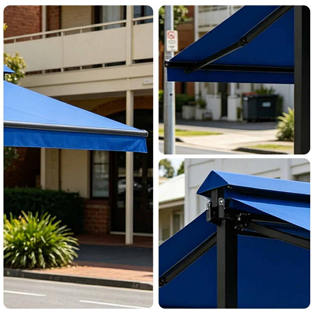 SOLARA Double Folding Awning Large Shade Waterproof Aluminium Frame 300/400/500cm Patio Cafe Backyard Use - Blue - Image 3