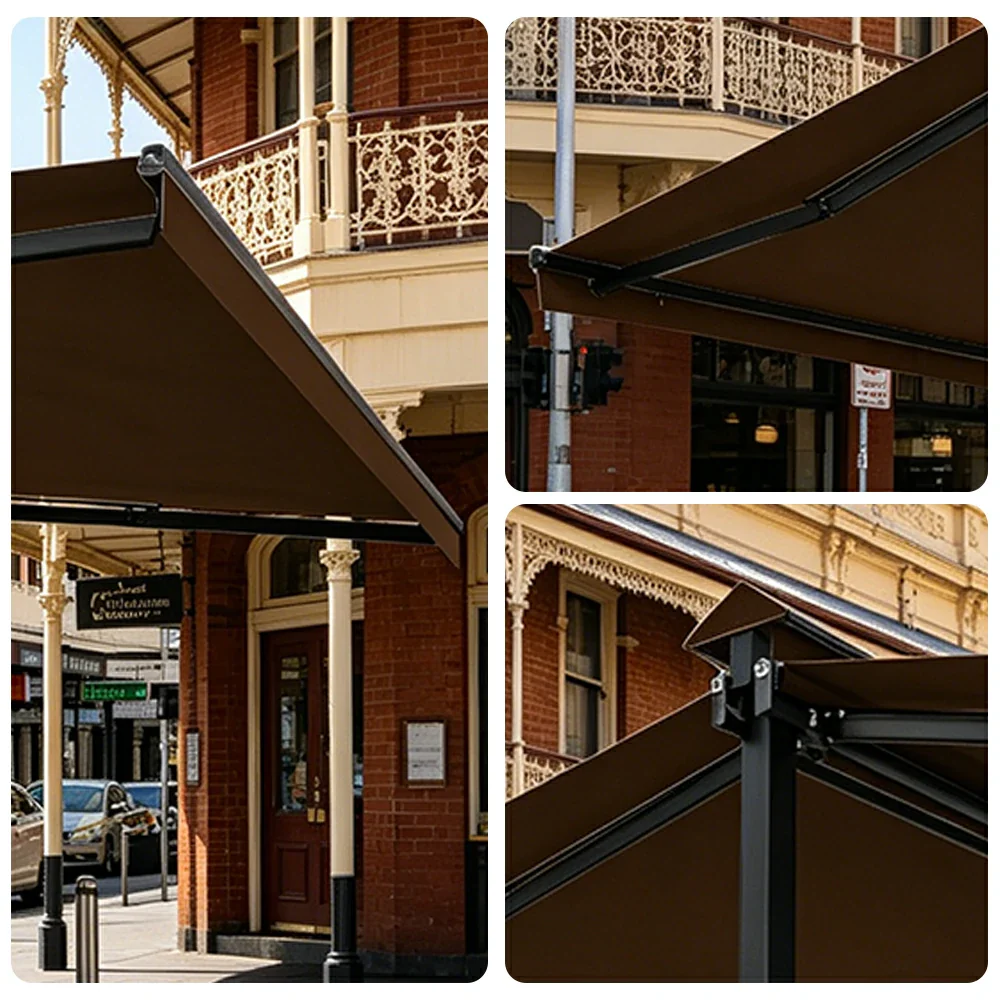 SOLARA Double Folding Awning Large Shade Waterproof Aluminium Frame 300/400/500cm Patio Cafe Backyard Use - Brown - Image 3