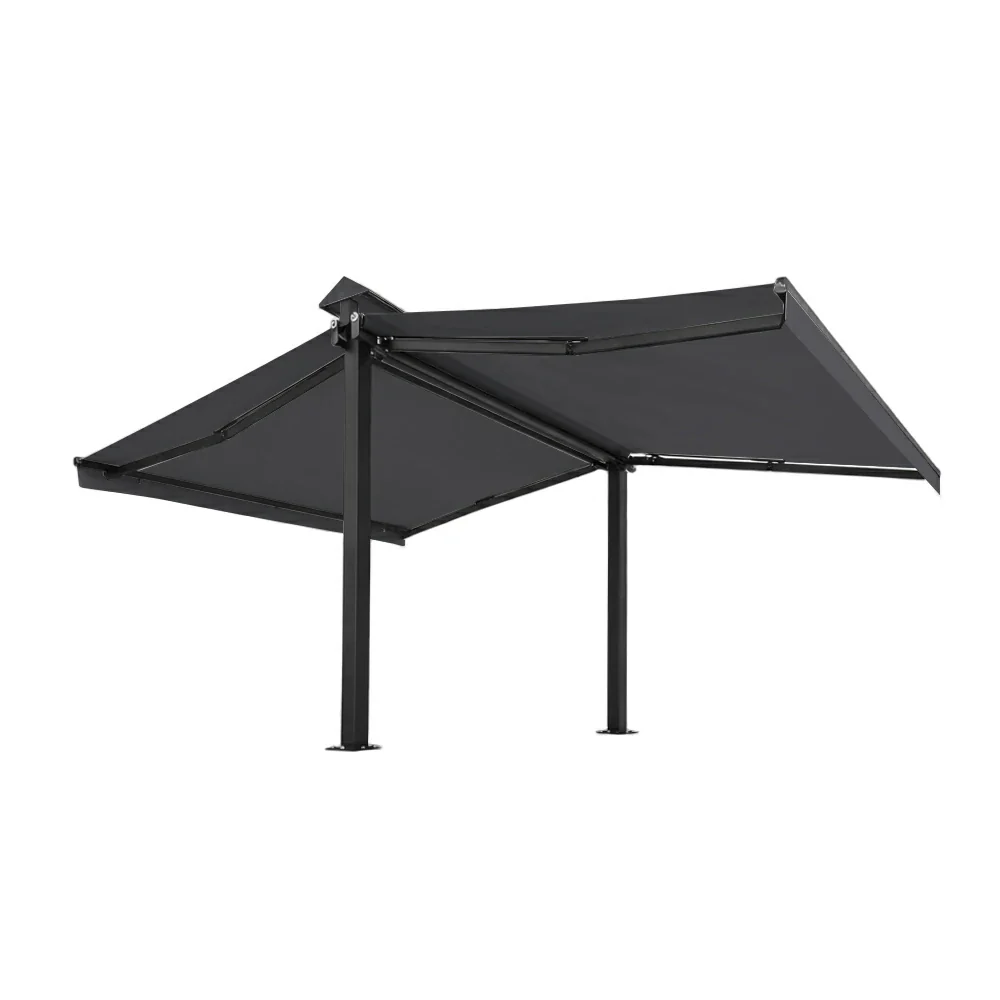 SOLARA Double Folding Awning Large Shade Waterproof Aluminium Frame 300/400/500cm Patio Cafe Backyard Use - Dark Grey