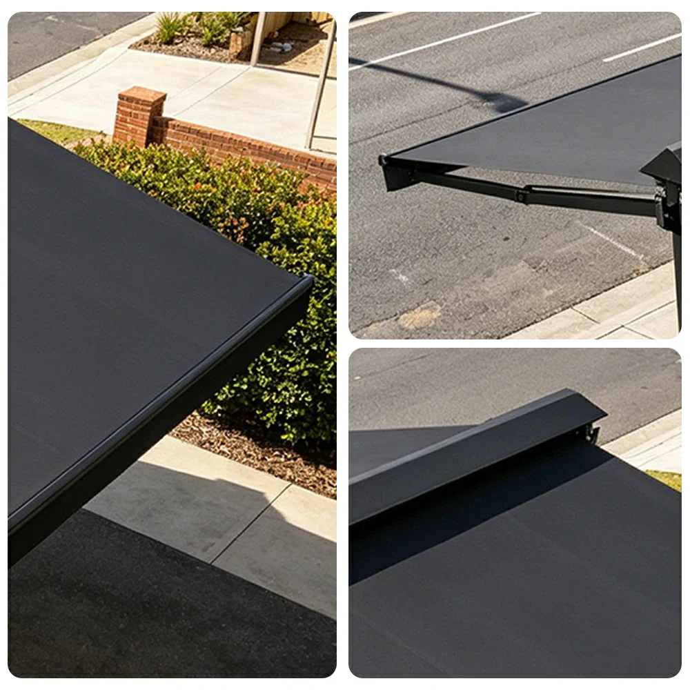 SOLARA Double Folding Awning Large Shade Waterproof Aluminium Frame 300/400/500cm Patio Cafe Backyard Use - Dark Grey - Image 3