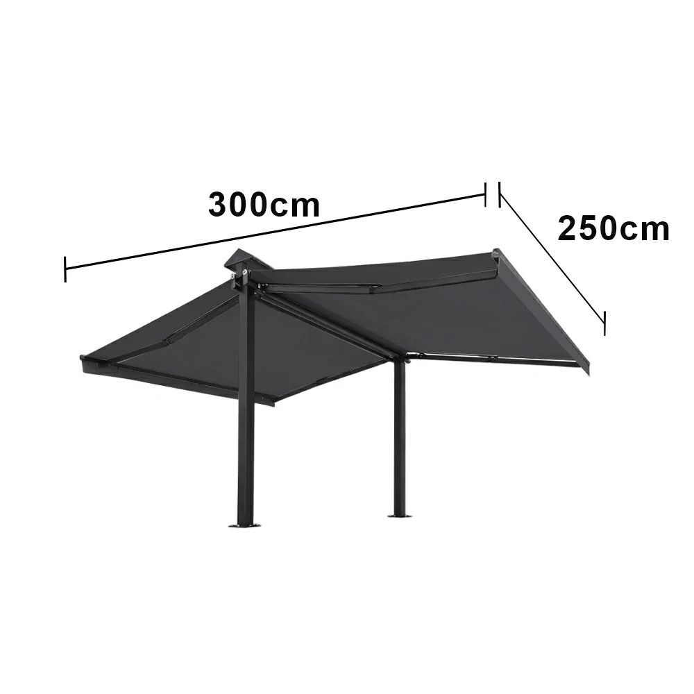SOLARA Double Folding Awning Large Shade Waterproof Aluminium Frame 300/400/500cm Patio Cafe Backyard Use - Dark Grey - Image 6