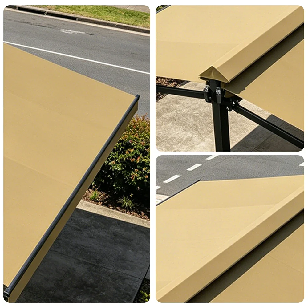 SOLARA Double Folding Awning Large Shade Waterproof Aluminium Frame 300/400/500cm Patio Cafe Backyard Use - Khaki - Image 3
