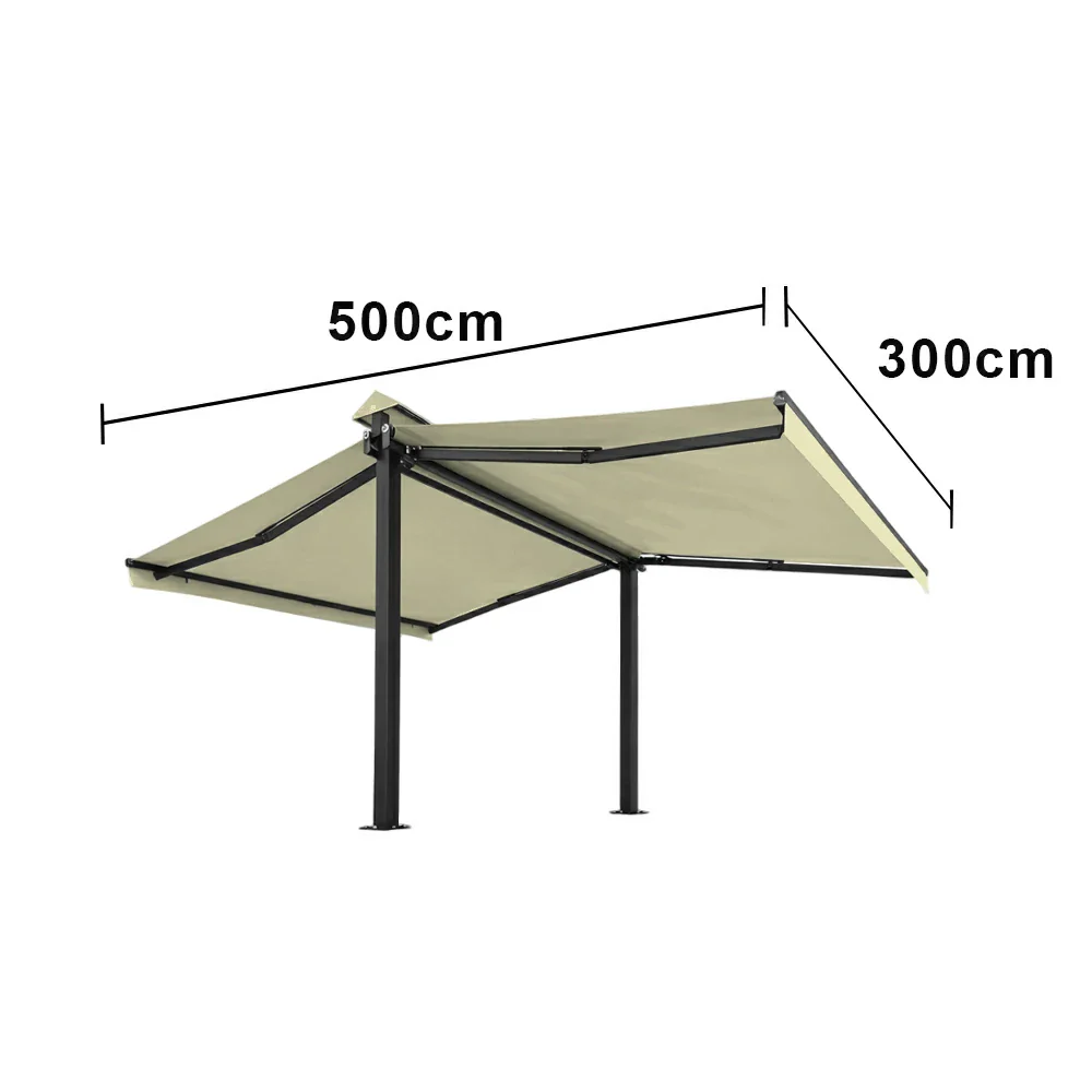 SOLARA Double Folding Awning Large Shade Waterproof Aluminium Frame 300/400/500cm Patio Cafe Backyard Use - Beige - Image 8