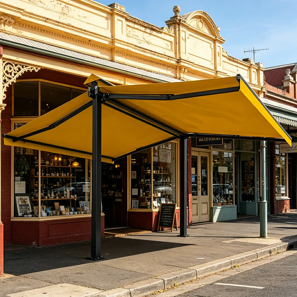 SOLARA Double Folding Awning Large Shade Waterproof Aluminium Frame 300/400/500cm Patio Cafe Backyard Use - Yellow - Image 2