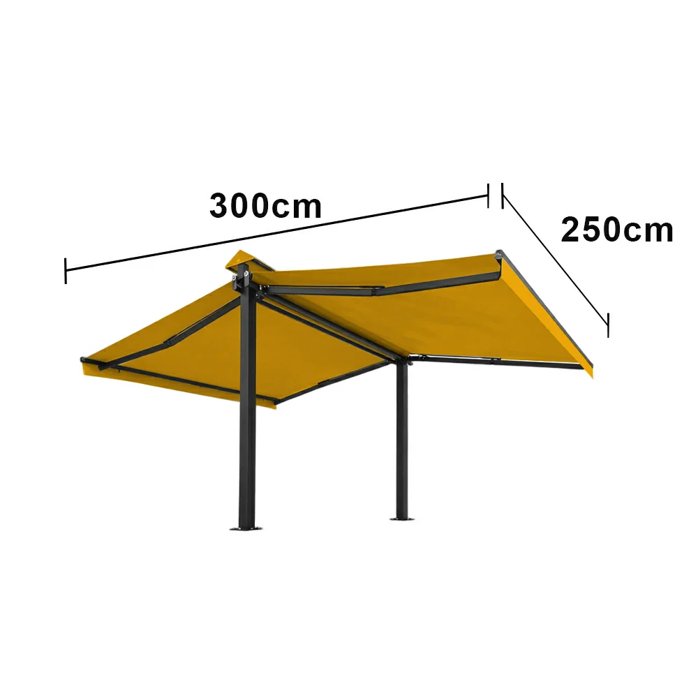 SOLARA Double Folding Awning Large Shade Waterproof Aluminium Frame 300/400/500cm Patio Cafe Backyard Use - Yellow - Image 6