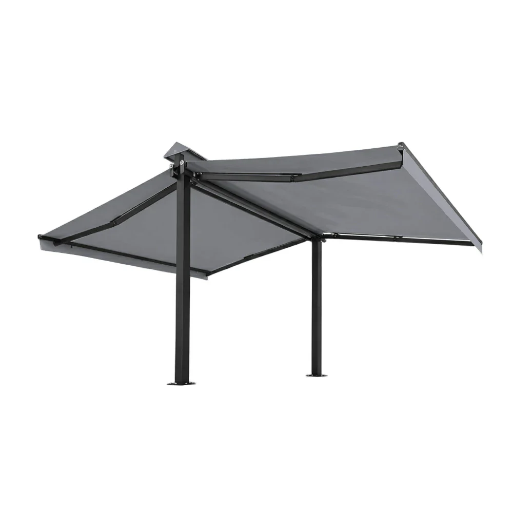 SOLARA Double Folding Awning Large Shade Waterproof Aluminium Frame 300/400/500cm Patio Cafe Backyard Use - Light Grey