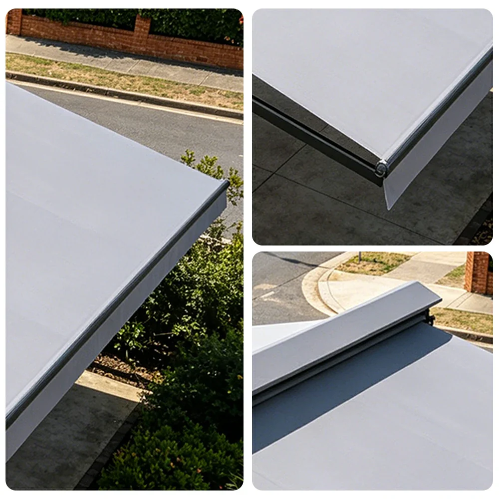 SOLARA Double Folding Awning Large Shade Waterproof Aluminium Frame 300/400/500cm Patio Cafe Backyard Use - Light Grey - Image 3