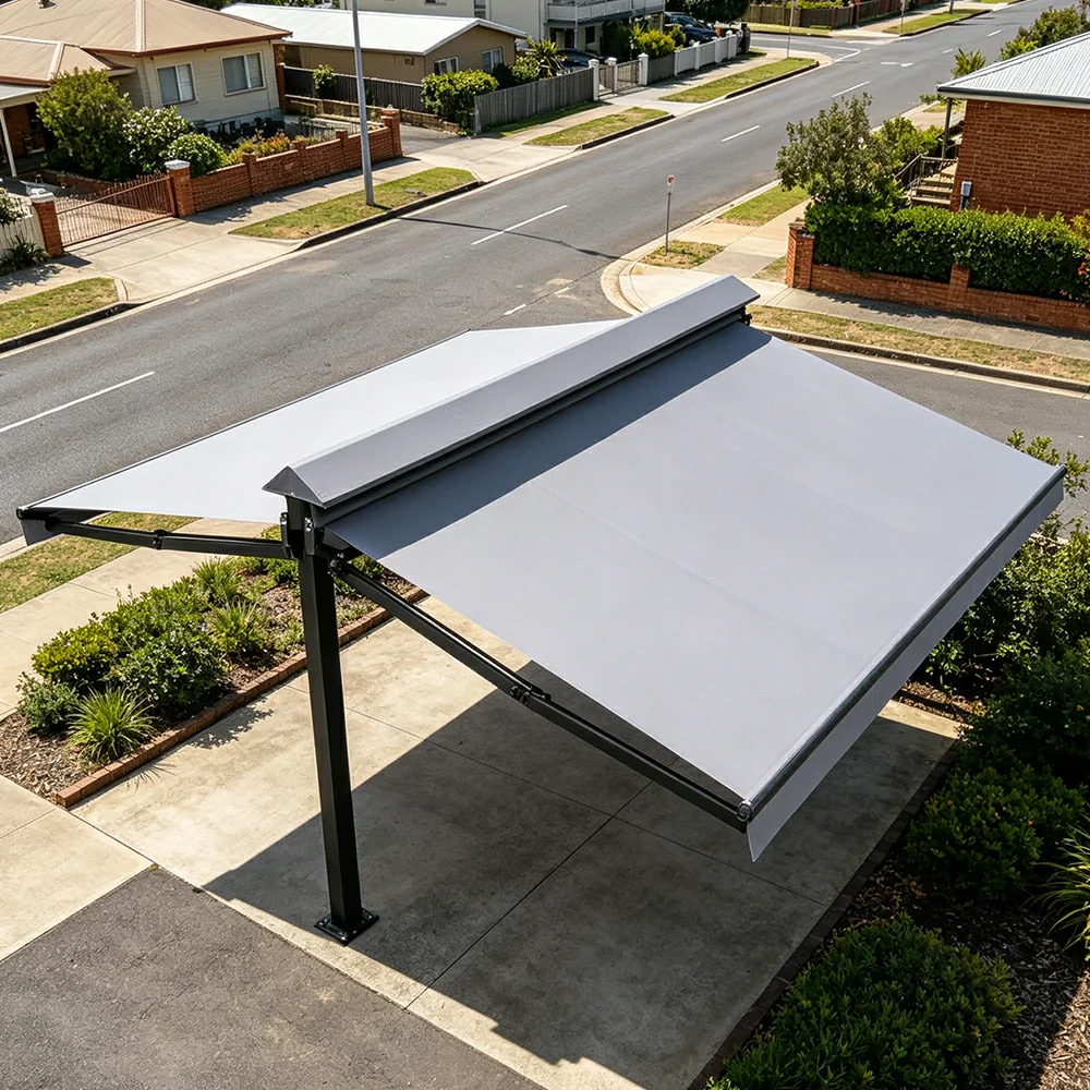 SOLARA Double Folding Awning Large Shade Waterproof Aluminium Frame 300/400/500cm Patio Cafe Backyard Use - Light Grey - Image 4