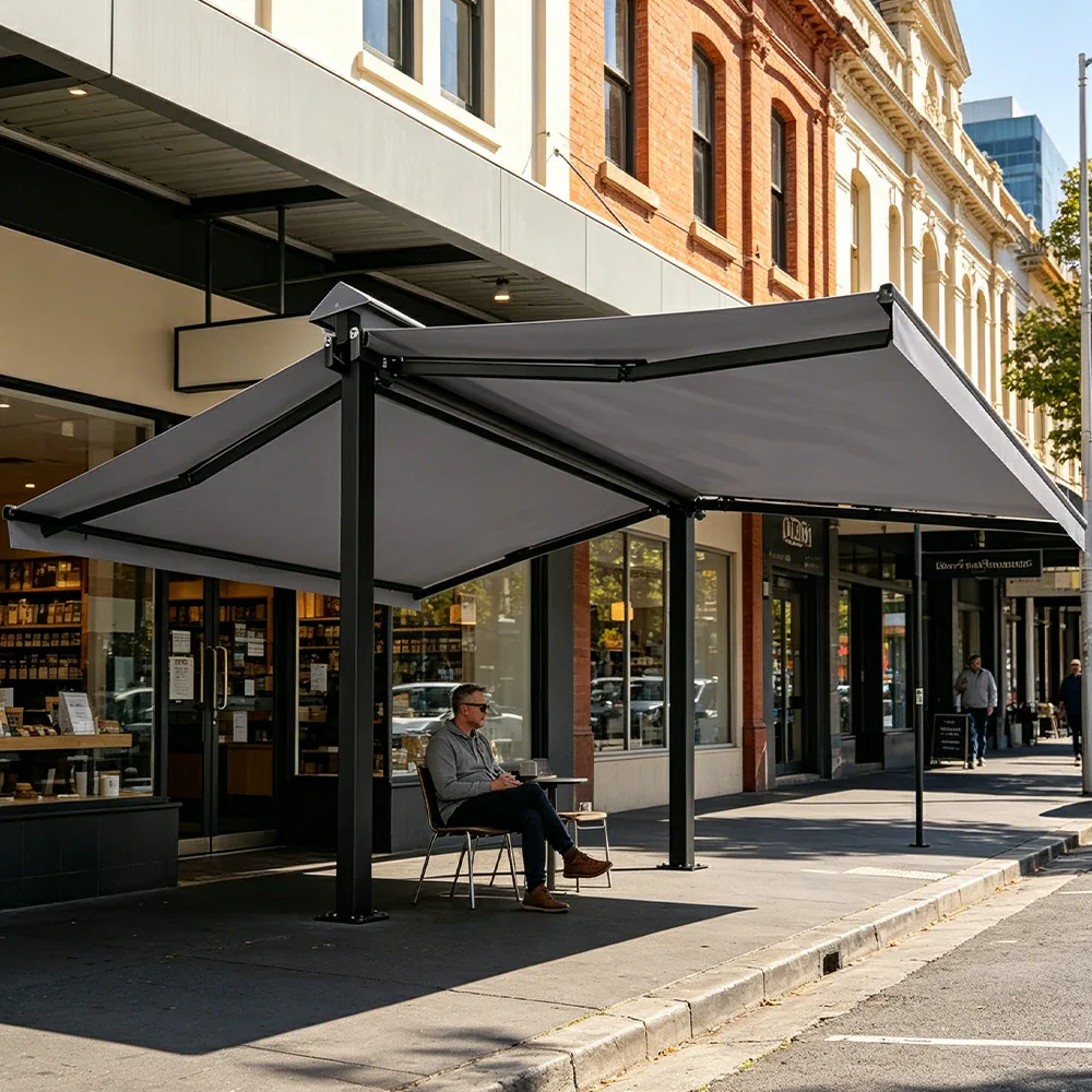 SOLARA Double Folding Awning Large Shade Waterproof Aluminium Frame 300/400/500cm Patio Cafe Backyard Use - Light Grey - Image 5