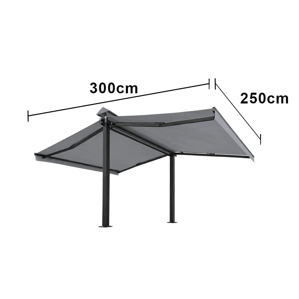 SOLARA Double Folding Awning Large Shade Waterproof Aluminium Frame 300/400/500cm Patio Cafe Backyard Use - Light Grey - Image 6