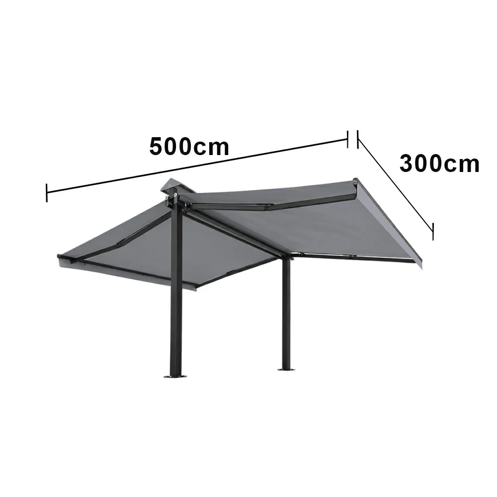 SOLARA Double Folding Awning Large Shade Waterproof Aluminium Frame 300/400/500cm Patio Cafe Backyard Use - Light Grey - Image 8