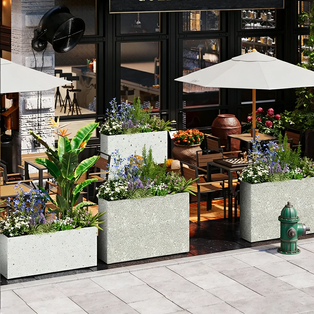SOLARA Terrazzo Planter Box Galvanised Steel Weather Resistant 100/120/150cm Patio Cafe Garden Divider - Grey - Image 2