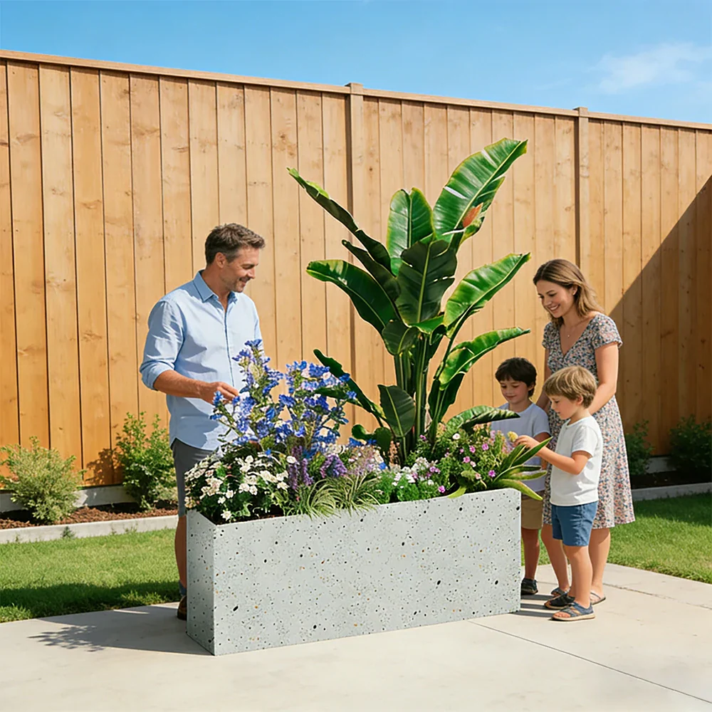 SOLARA Terrazzo Planter Box Galvanised Steel Weather Resistant 100/120/150cm Patio Cafe Garden Divider - Grey - Image 6