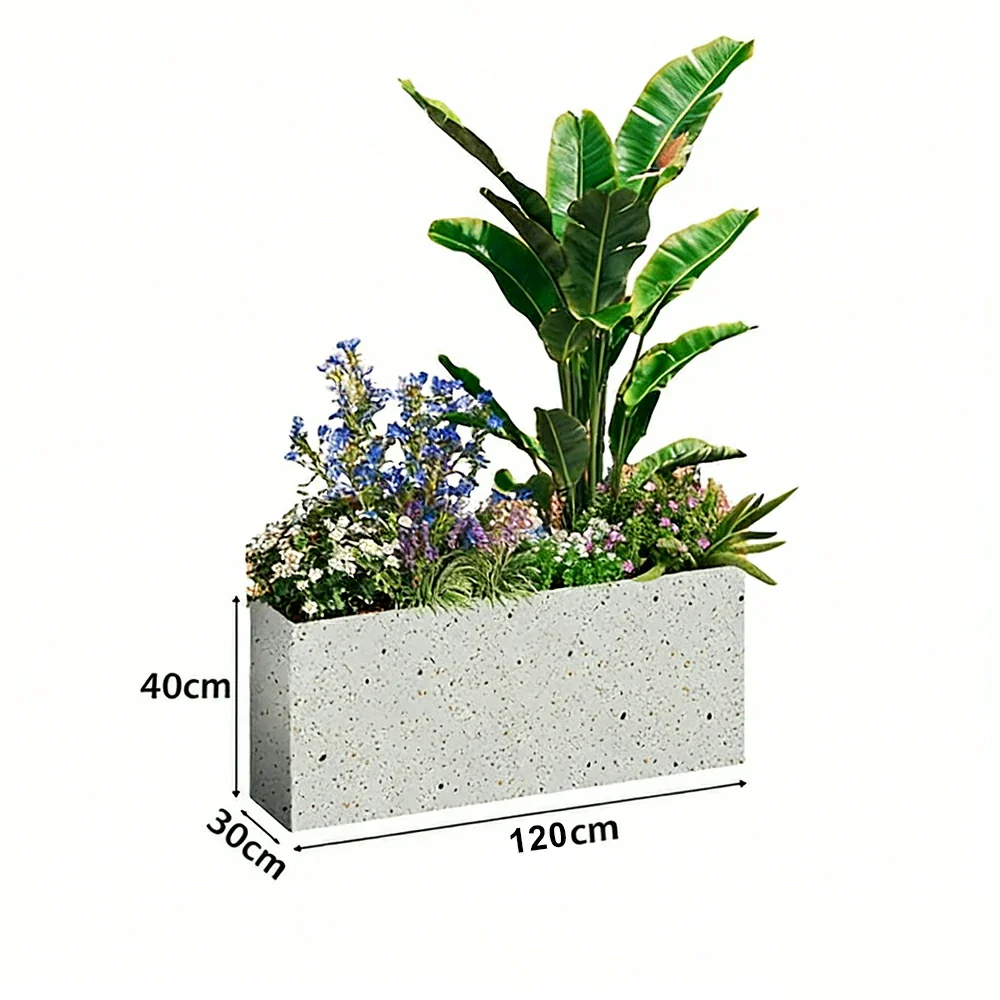SOLARA Terrazzo Planter Box Galvanised Steel Weather Resistant 100/120/150cm Patio Cafe Garden Divider - Grey - Image 8