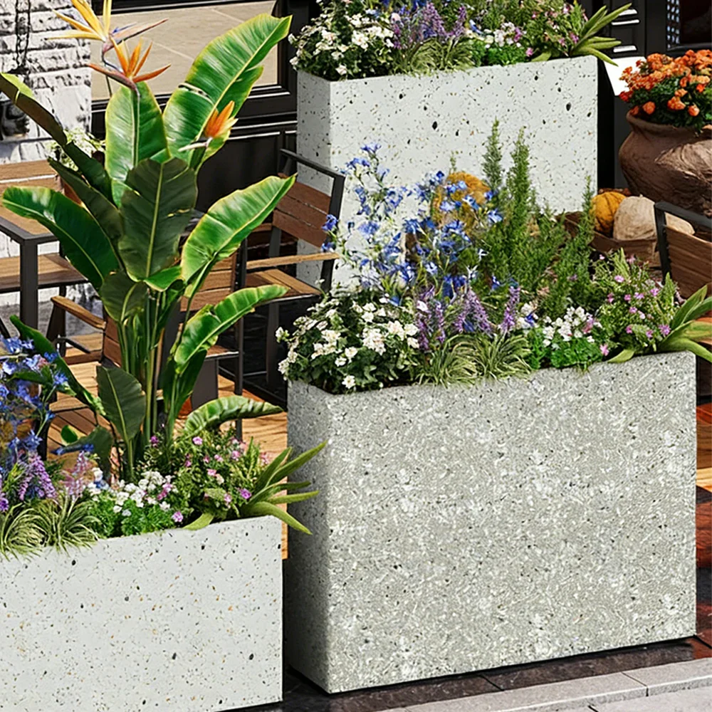 SOLARA Terrazzo Planter Box Outdoor Galvanised Steel Weather Resistant 100/120/150cm Patio Garden Divider Use - Grey - Image 4