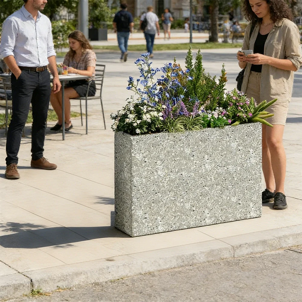 SOLARA Terrazzo Planter Box Outdoor Galvanised Steel Weather Resistant 100/120/150cm Patio Garden Divider Use - Grey - Image 5