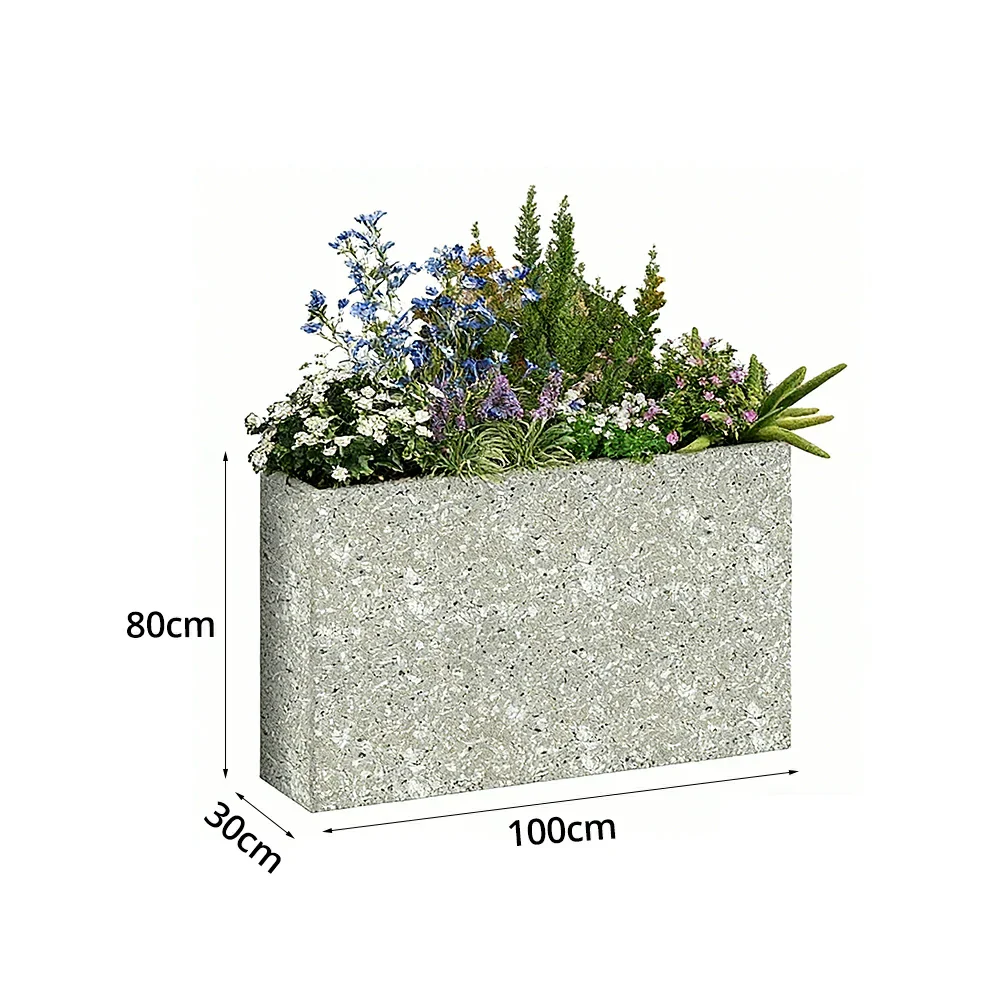 SOLARA Terrazzo Planter Box Outdoor Galvanised Steel Weather Resistant 100/120/150cm Patio Garden Divider Use - Grey - Image 7