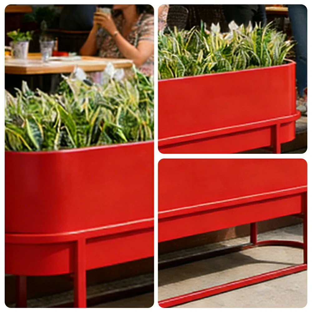 SOLARA Stainless Steel Planter Box Modern Outdoor Weather Resistant 100/120cm Patio Garden Commercial Use - Red - Image 3
