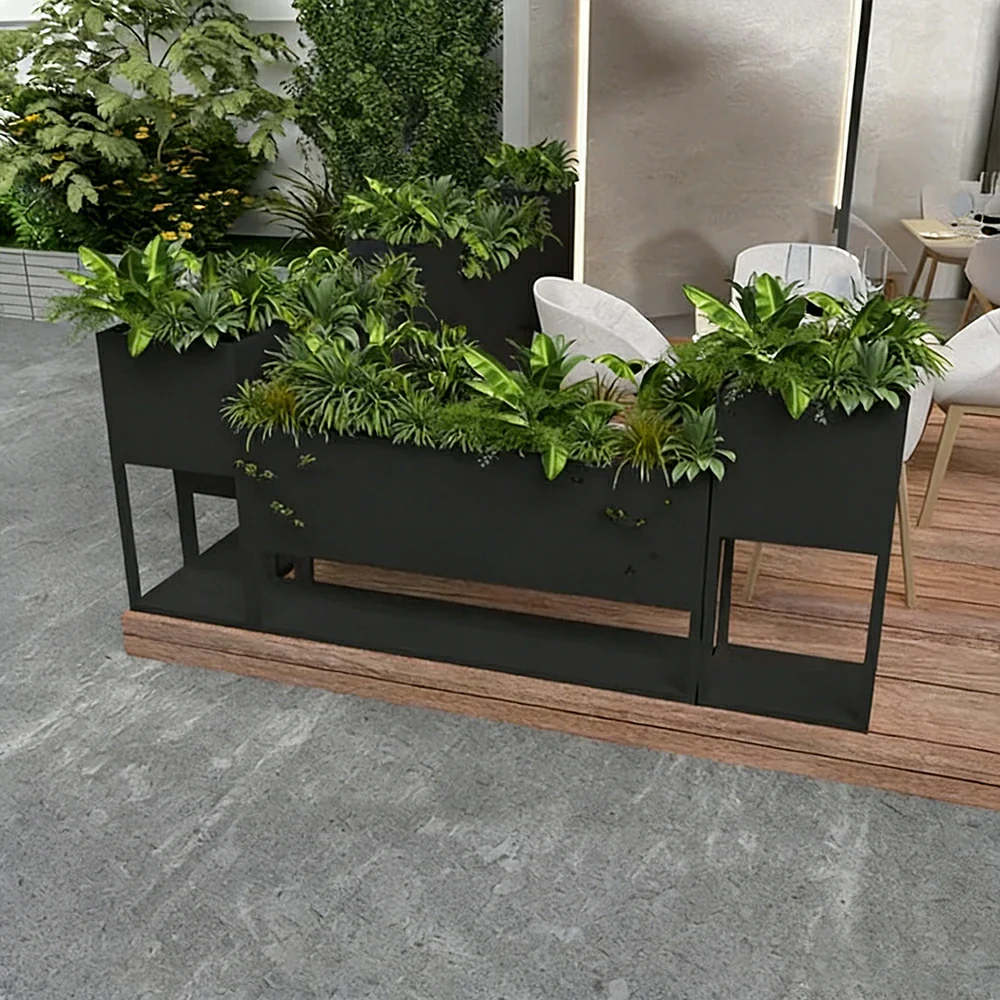 SOLARA Outdoor Planter Box Galvanised Steel Rust Resistant Modular Design 40cm Patio Cafe Garden Use - Black - Image 2