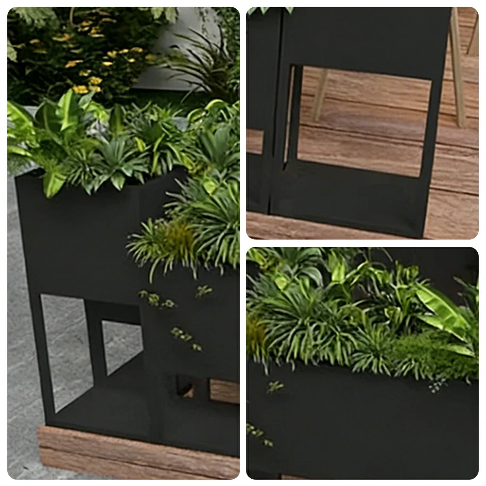 SOLARA Outdoor Planter Box Galvanised Steel Rust Resistant Modular Design 40cm Patio Cafe Garden Use - Black - Image 3