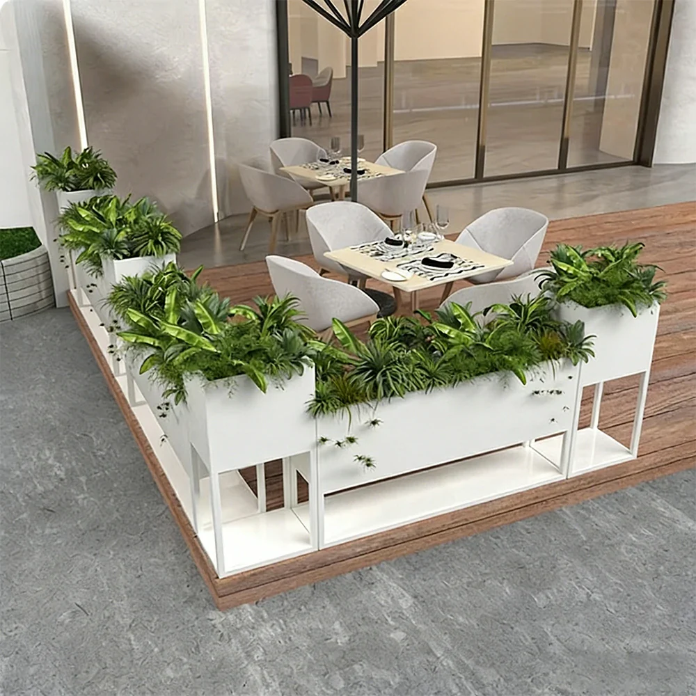 SOLARA Outdoor Planter Box Galvanised Steel Rust Resistant Modular Design 100cm Patio Cafe Garden Use - White - Image 2