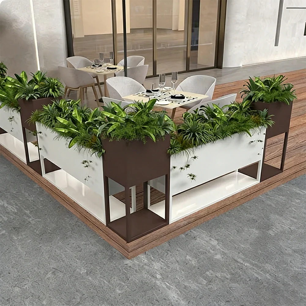 SOLARA Outdoor Planter Box Galvanised Steel Rust Resistant Modular Design 100cm Patio Cafe Garden Use - White - Image 4