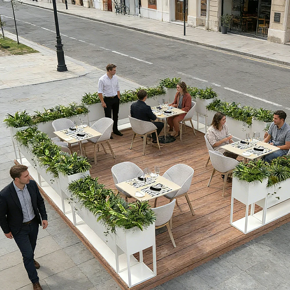 SOLARA Outdoor Planter Box Galvanised Steel Rust Resistant Modular Design 100cm Patio Cafe Garden Use - White - Image 5