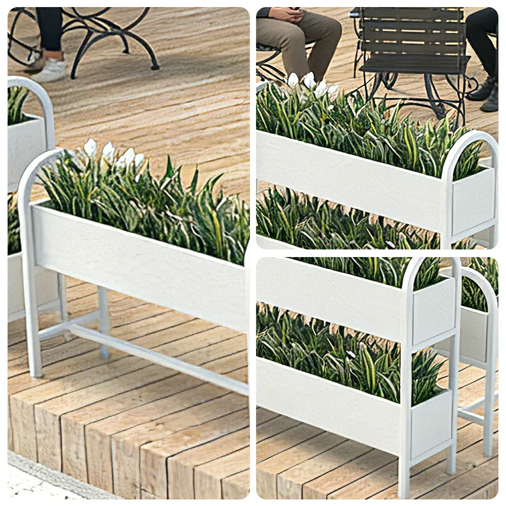 SOLARA Outdoor Planter Box Lightweight Galvanised Steel Modular Design 100/120cm Patio Balcony Cafe Use - White - Image 3